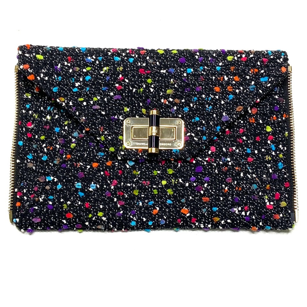 Diane Von Furstenburg Agent Karlie Confetti Tweed Zip On Clutch